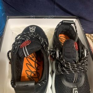 Versace Chain Reaction Black and White Athletic Shoes